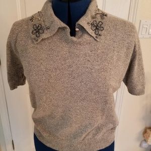 Grey Short Sleeve Sweater with Beaded accent on co